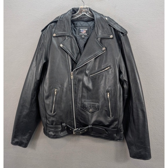 Vintage Allstate Leather Black Biker Motorcycle Jacket Men's 52 Liner Zip Heavy - Picture 2 of 13